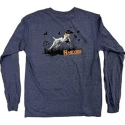 HEYBO HEY2506 100% PRE-SHRUNK COTTON POINTER DOG DARK BLUE LS TEE SIZE LARGE