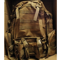 .30-06 OUTDOORS  TACB-1 4 PIECE TACTICAL BACK PACK TAN COLOR MAIN PACK HAS 2 COMPARTMENTS FRONT DETACHABLE HAS 4 COMPARTMENTS AND HAS 2 SIDE DETACHABLE POUCHES