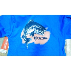 HEYBO HEY1516M 100% PRE-SHRUNK COTTON BLUE SHORT SLEEVE JUMPING BASS WITH ORANGE BACKGROUND