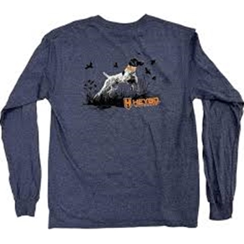 HEYBO HEY2506 100% PRE-SHRUNK COTTON POINTER DOG DARK BLUE LS TEE SIZE LARGE