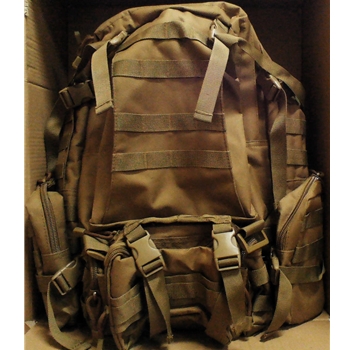 .30-06 OUTDOORS  TACB-1 4 PIECE TACTICAL BACK PACK TAN COLOR MAIN PACK HAS 2 COMPARTMENTS FRONT DETACHABLE HAS 4 COMPARTMENTS AND HAS 2 SIDE DETACHABLE POUCHES