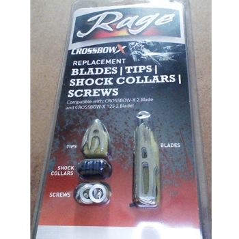 RAGE CROSSBOWX CROSSBOW X REPLACEMENT BLADES, TIPS, SHOCK COLLARS, AND SCREWS FOR 3 BROADHEADS