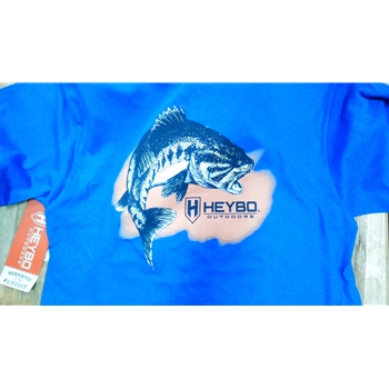 HEYBO HEY1516S 100% PRE-SHRUNK COTTON BLUE SHORT SLEEVE JUMPING BASS WITH ORANGE BACKGROUND